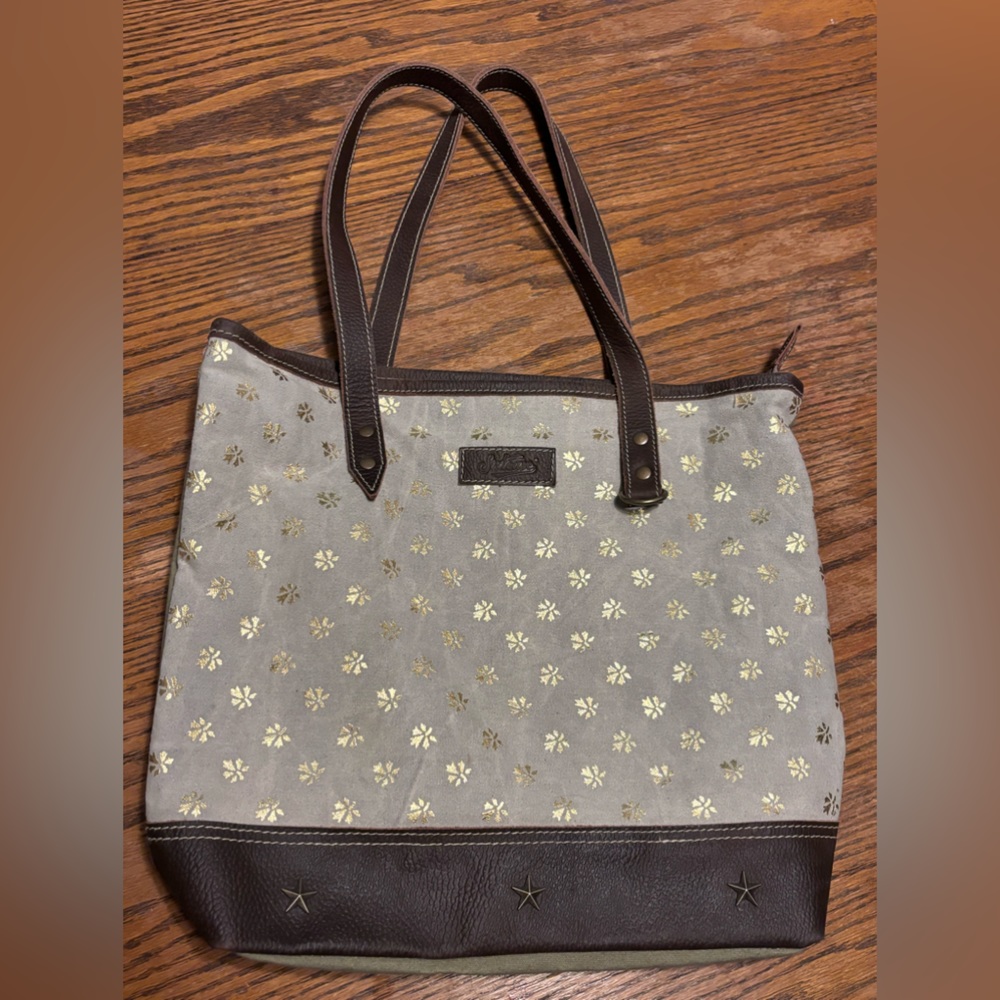Sixtease leather and canvas tote